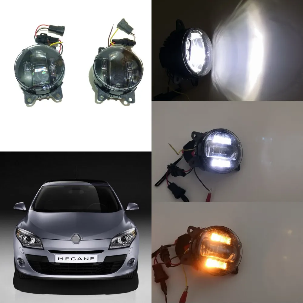 

July King 6000k 3000LM LED Fog Lamp Case for Renault Megane 2006-2013 etc, 20W Lens Fog Lamp + 6W DRL+ 4W Yellow Turn Signals