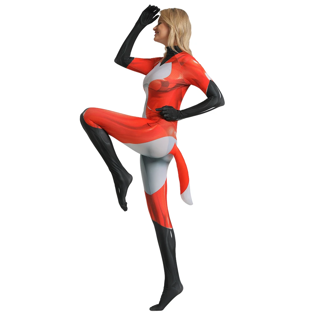 Rena Rouge Cat Noir Cosplay Costume with Tail 3D Print Spandex Halloween Party Zentai Suit Bodysuit