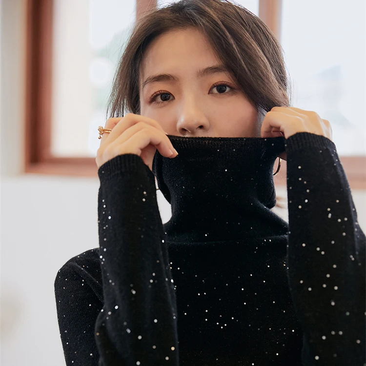 

Super soft not firm wool! The night sky sequins heaps turtleneck female autumn winter sweater top coat