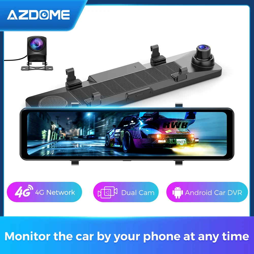 $116.96 AZDOME Car DVR Remote Monitor GPS Navigation Android 4G Car RearView Mirror 12inch Touch Scree Dash Cam WiFi 1080P Car Recorder