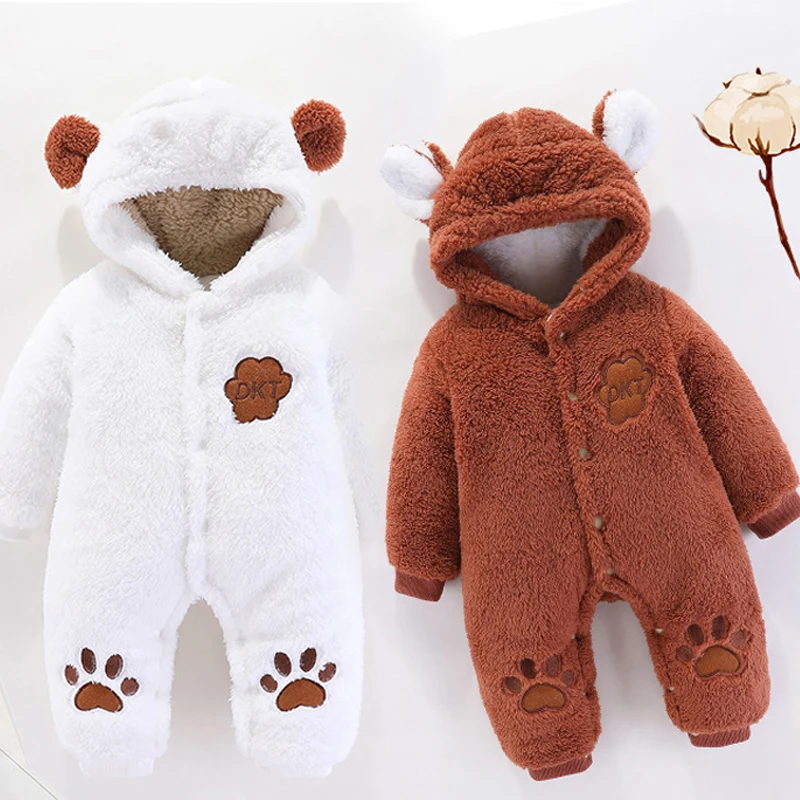 

Newborn Baby Romper 2020 New Kids Romper Autumn Winter Baby Girl Thickened Long-sleeved Hooded Romper Infant Clothes Boys Romper