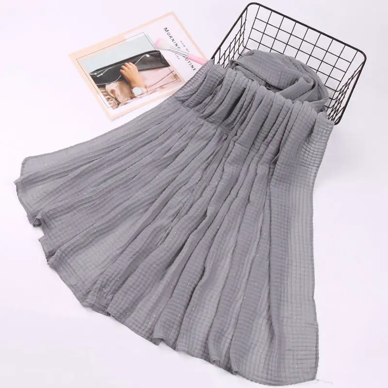 

2019 New Chiffon Square Shine Muslim Scarf Long Scarves For Women Wrap Shawl Stole 09