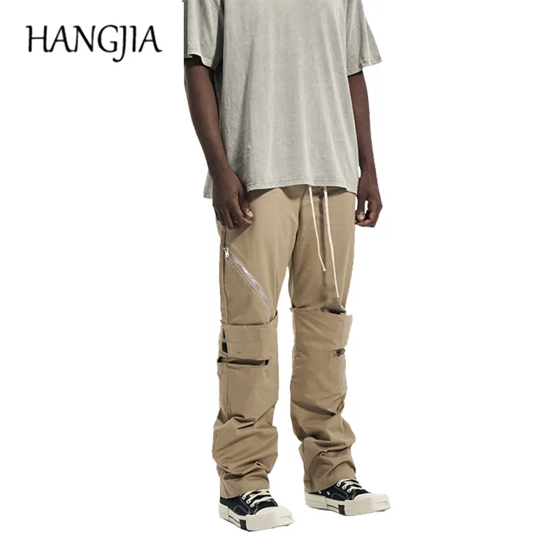 Pantalones holgados de estilo Casual para hombre, pantalón de calle con cremallera lateral, estilo Casual, con cordón de Velcro, para otoño