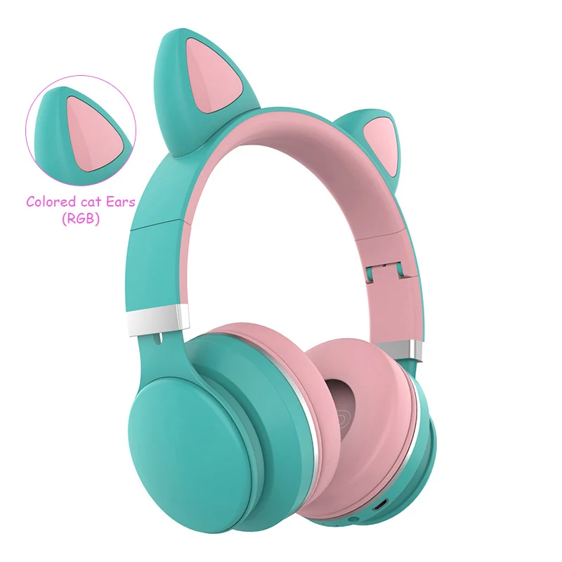 Auriculares con micrófono para niños, audífonos con cancelación de ruido y orejas de gato, color azul, 5,0, regalo, novedad