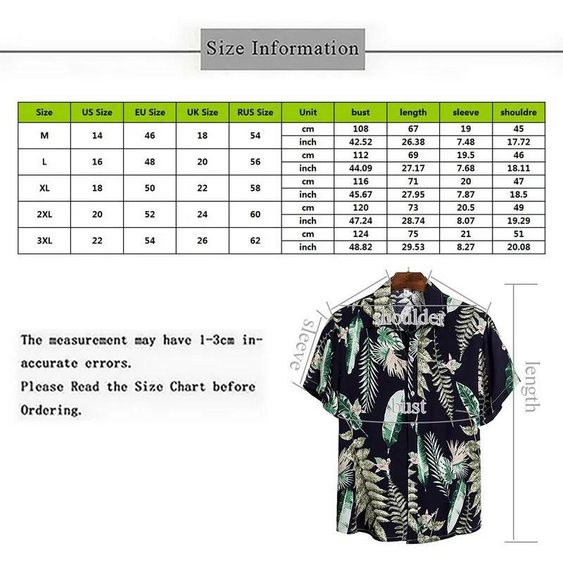 

2020 Summer Mens Shirt Fashion Hawaiian Printed Turn Down Short Sleeve Loose Hawaiian Beach Shirt 2020 Men Top Camisa Masculina