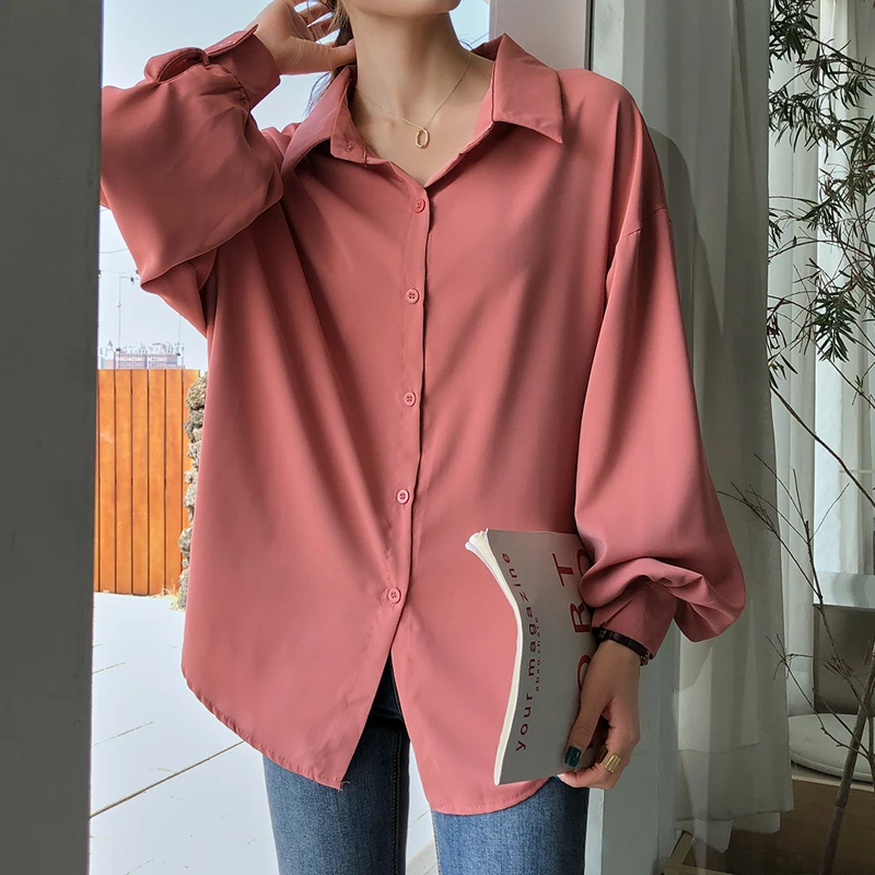 Женская шифоновая рубашка с отложным воротником на пуговицах | одежда