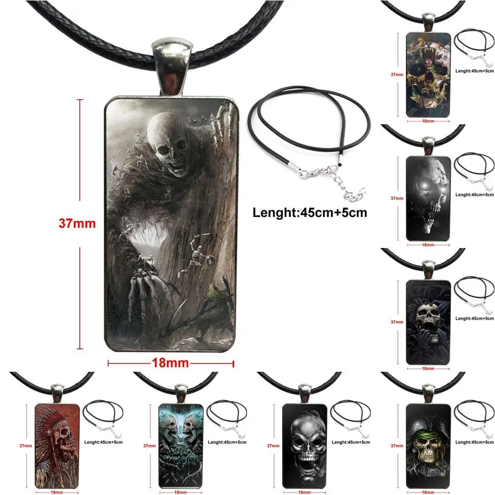 Ожерелье с подвеской-кабошоном в виде черных растений цветов черепа | Украшения и