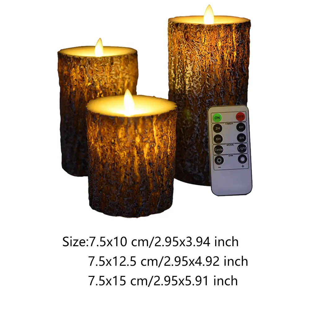 

1 Set of 3 Flameless Candle Night Light Pine LED Candle With Remote Control Wax Candle For New Year Christmas Wedding Decoration