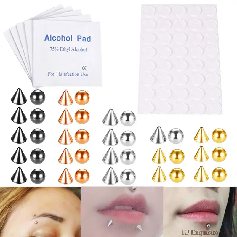 

New Fake Lip Stud Ring Nose Ring Eyebrow Ring Dimple Sticker Piercing Jewelry
