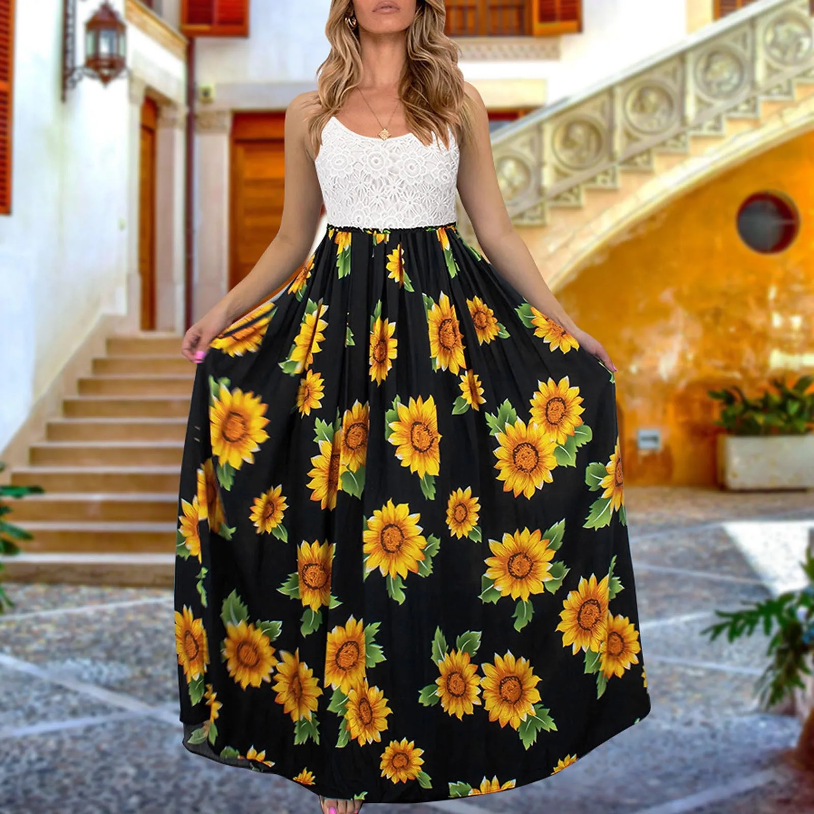 

Женское платье с v-образным воротом, платье Цветочный принт длинное летнее платье на тонких бретельках с ремешком вечерние белые шифоновые ...