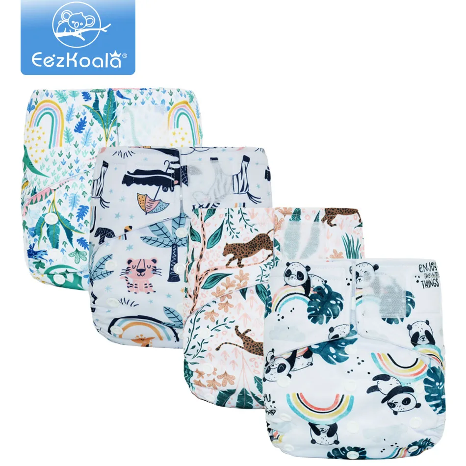 

EezKoala 4PCS/Set Eco-friendly Cloth Diaper Fast Dry Cloth Baby Diapers Reusable&Washable Insert Nappy Snap/Hook&Loop Closure