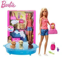 original barbie doll blonde and playset with 3 puppies wash clean bathtub accessories kid toys gdj37 christmas gift box set