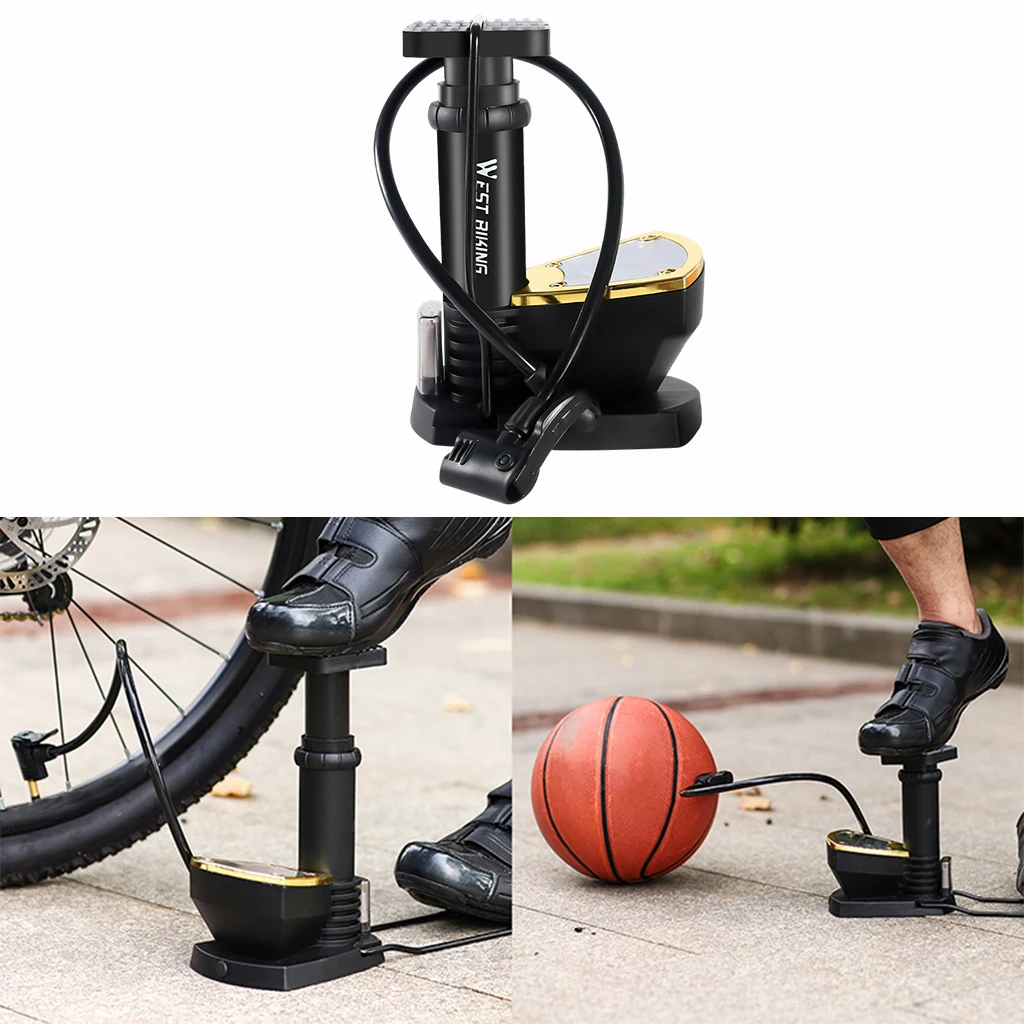 Bicycle Pump Portable Aluminum Foot Pumps MTB Cycling Air Pressure Gauge Inflator 140Psi Pedal Bike | Спорт и развлечения