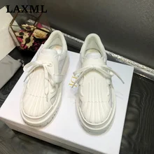 2021 Brand Design Shell Shoes Round Toe Platform Sneakers Lace-Up Flat Bottom Sweat-Absorbent Hot-Selling Casual Womens Shoes