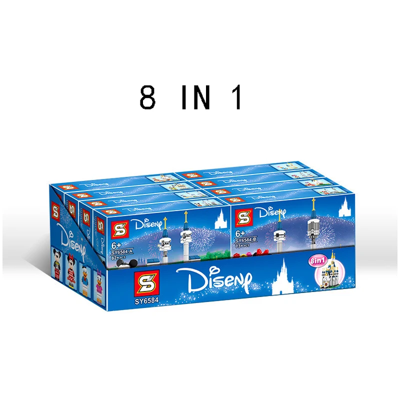 

8pcs/sets Mickey Mouse Minnie Mini Blocks Disney Street Princess Building Bricks Kids Kits Donald Duck Dasiy Castle Micro Anime