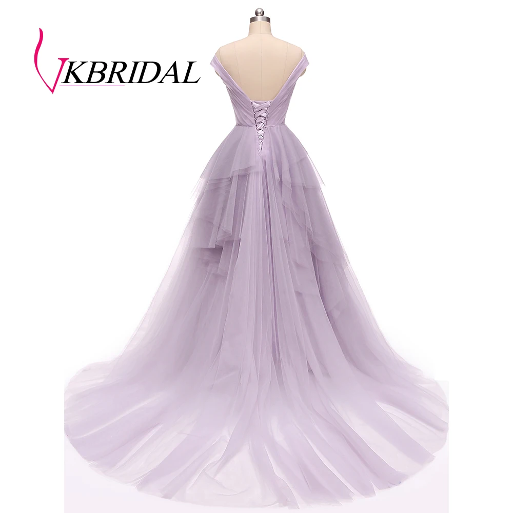 Длинное вечернее платье VKbridal серое/фиолетовое с открытыми плечами 2019 | Свадьбы и