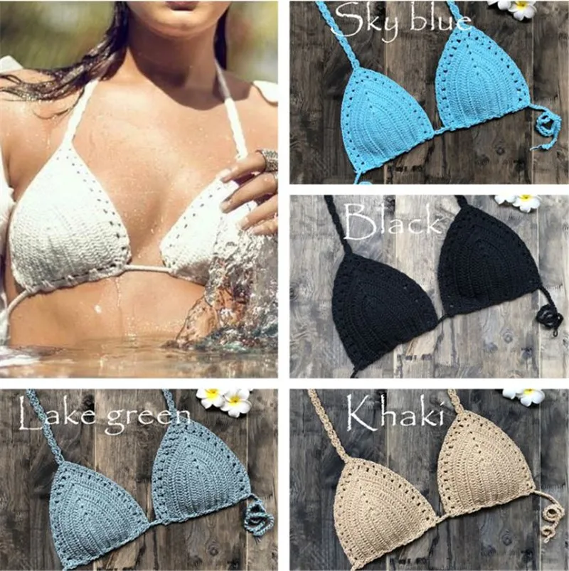 Женские Вязаные Бикини топ цельный раздельный купальник бюстгальтер с лямкой на