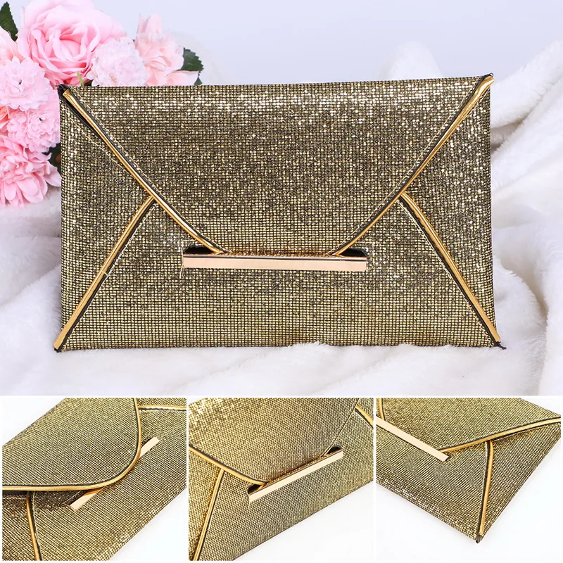 

Women Evening Bag Pouch Sequins Envelope Black Handbag Sparkling Party Bag Solid Wedding Day Clutches Gold Purses