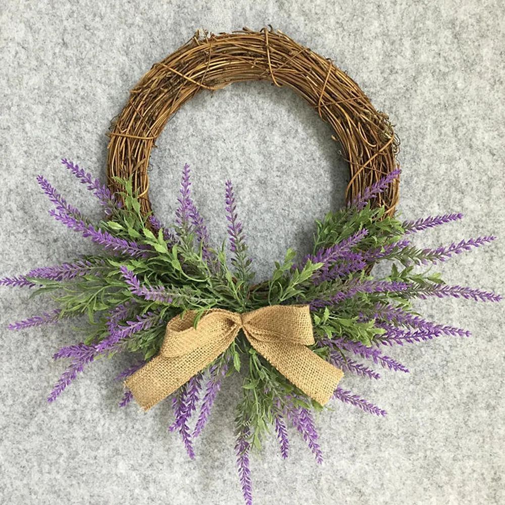 

Simulation Pastoral Style Planting Wool Lavender Flower Wreath Wedding Door Lintel Door Decoration Wreath Hanging Decoration