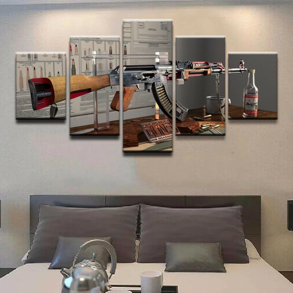 

Weapons AK-47 Liquor Spirits Drinks 5 Pcs Modern Home Wall Decor Canvas Picture Art HD Print Painting On Canvas for Living Room