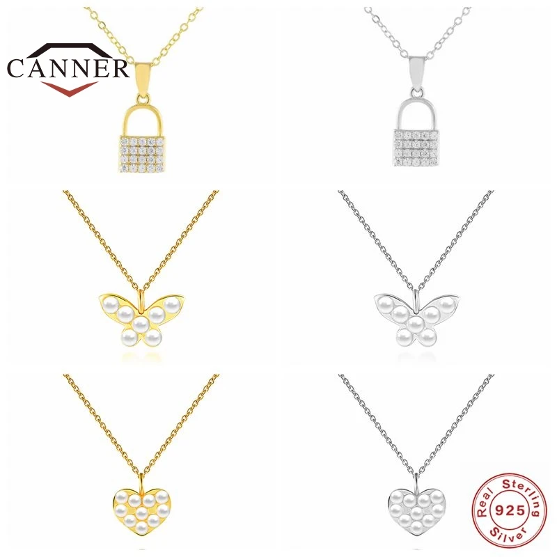 

CANNER 925 Sterling Silver Necklace for Women INS Style Butterfly Pearl Necklace Clavicle Choker Necklace Chain Jewelry Collares