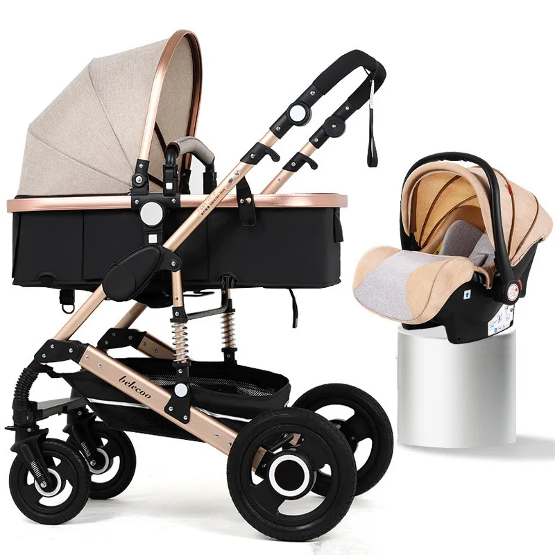 High Landscape Baby Stroller 3 in 1 Portable Luxury with Car Seat Hot Mom Pink Travel Pram 8 Free Gifts | Мать и ребенок