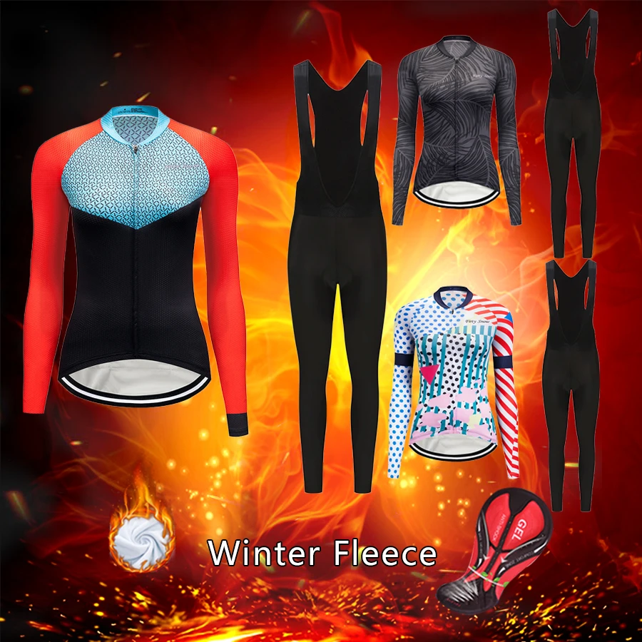 

2023 Winter Warm Cycling Clothing Women BIB Kit Thermal Fleece Road Bike Jersery Set MTB Suit Female Bicycle Clothes Pro Uniform