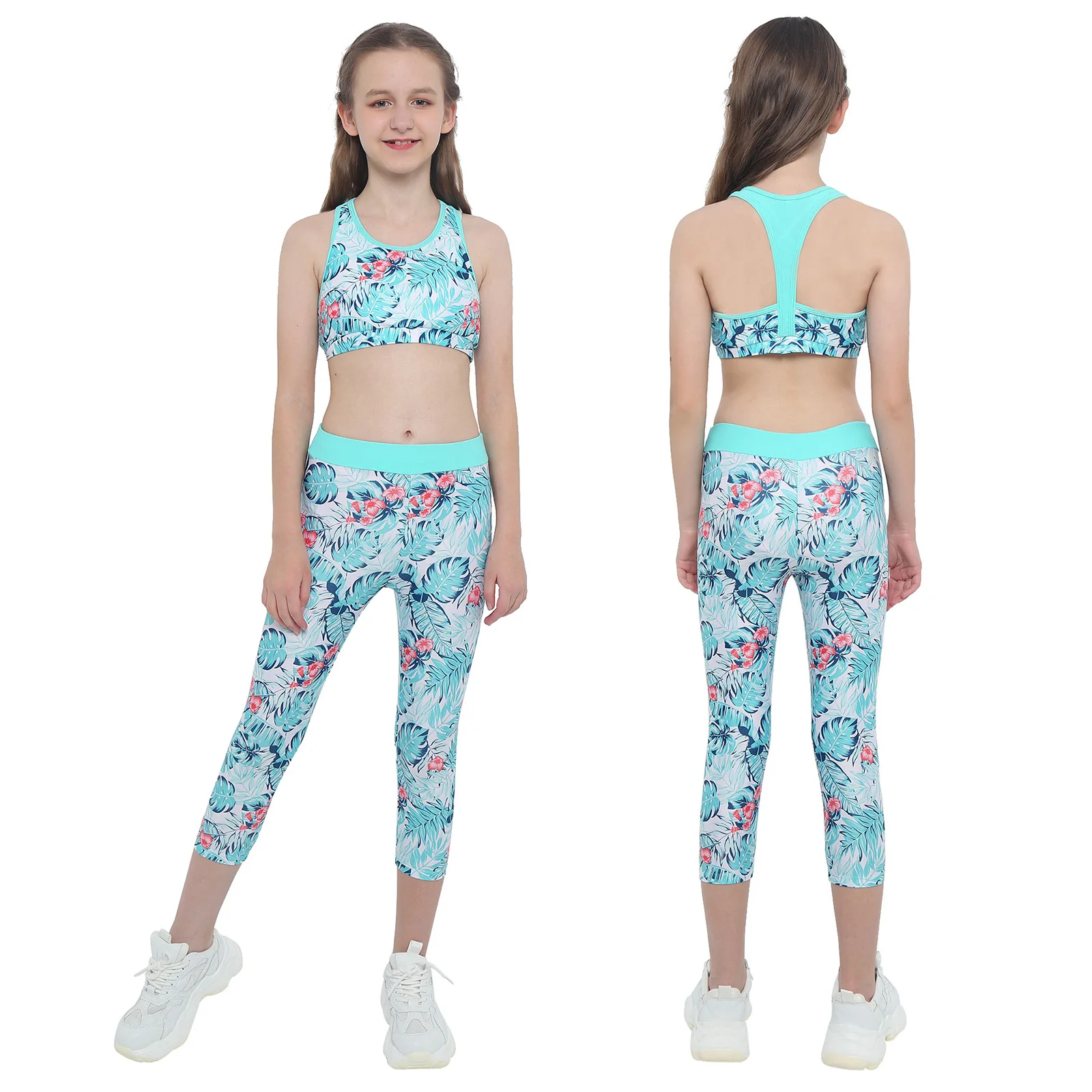 

Kids Girls Gymastics Workout Dancewear Sets Sleeveless Racer Back Tank Top with Pants Set Workout Dance Sports Tracksuits Sets