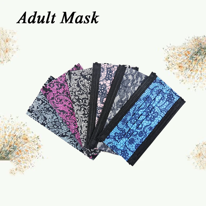 

10/20/50/100/200/300pcs Adult Lace Printed Cotton Mouth Mask Breathable Dust-Proof Anti smog 3 Layer Face Masks