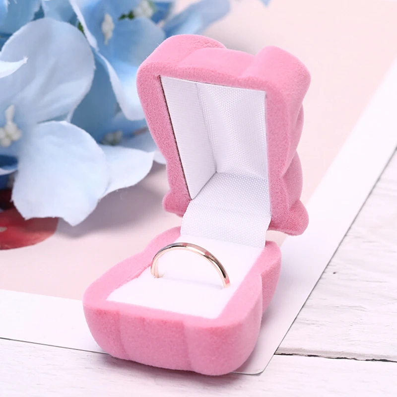 Мини животное медведь ювелирные изделия коробка вельветовое кольцо органайзер