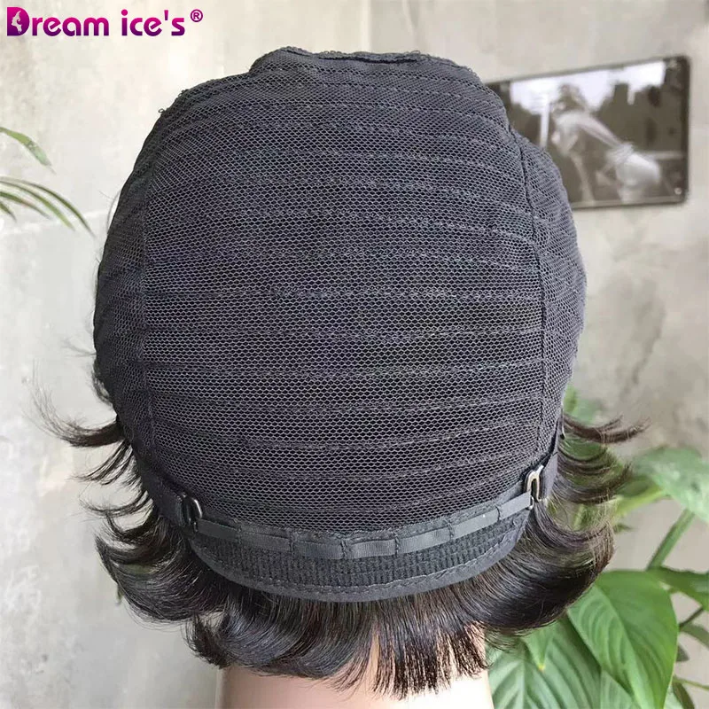 

Short Black Natural Straight Wigs Full Machine Made 98% Human Blend Synthetic Hair Pixie Cut Wig For Women Daily Use Dream Ice