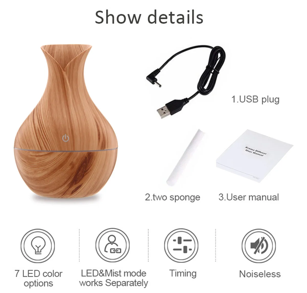 

130ML USB Electric Aroma Air Diffuser Wood LED Ultrasonic Air Humidifier Essential Oil Aromatherapy Cool Mist Maker for Home