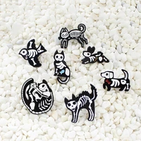 lovely animal brooch skeleton cat dog rabbit bird black and white skull enamel pin womens animal badge jewelry gift for fans