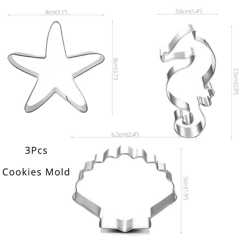 3Pcs cookies cutter WEIGAO Русалочка, вечерние, декоративные, Русалочка, на день рождения, одноразовый набор столовых приборов под морем, для девочек, для первого дня рождения - Цвет: 3Pcs cookies cutter