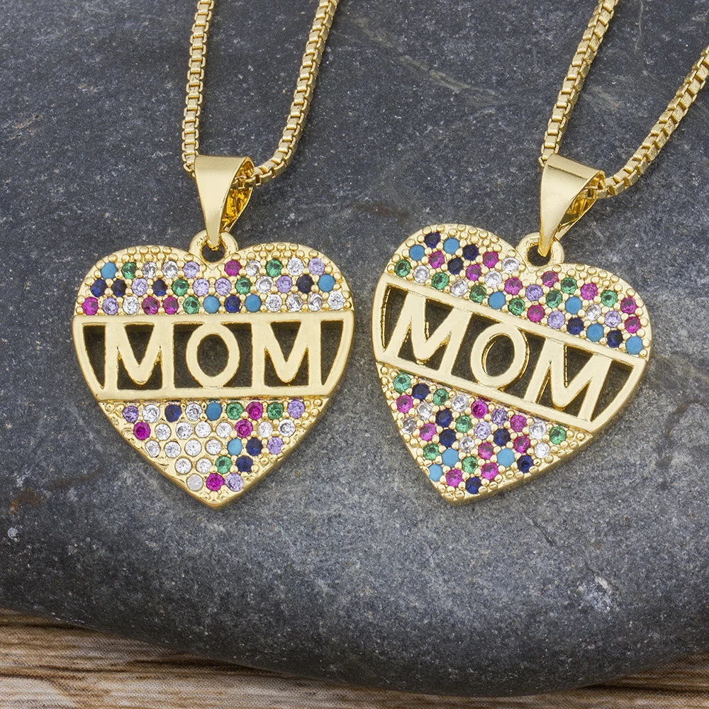 Любящее сердце Форма надписью мама кубического циркония Шарм Подвески золото