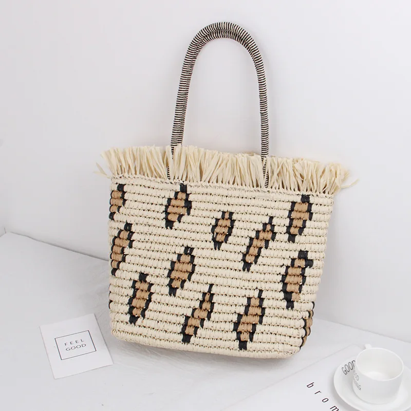 

Women Straw Handbag Rattan Woven Handmade Knitted Shoulder Bags Fashion Large Capacity Bohemian Summer Beach Totes 2021 Hot Sale