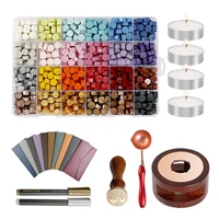 hot 600pcs sealing wax beads with tea candles melting spoon stamp wax warmer envelopes and metallic pen 24 colors