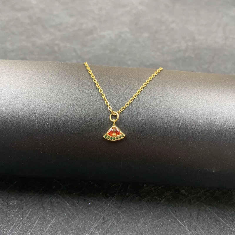 

Funny Metal Zircon Red Watermelon Pendant Charm Chain Vintage Delicious Fruits Clavicle Necklace Jewelry Accessories Gifts