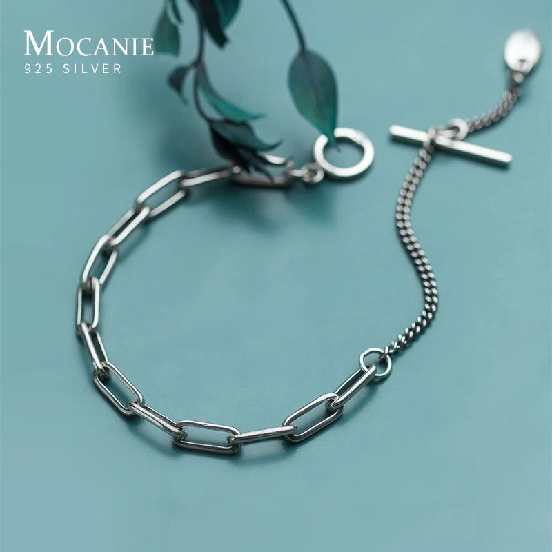 

Mocanie New 925 Sterling Silver Classic Retro Oval Interlocking Chain Geometric Bracelet Bangle for Women Fashion Fine Jewelry
