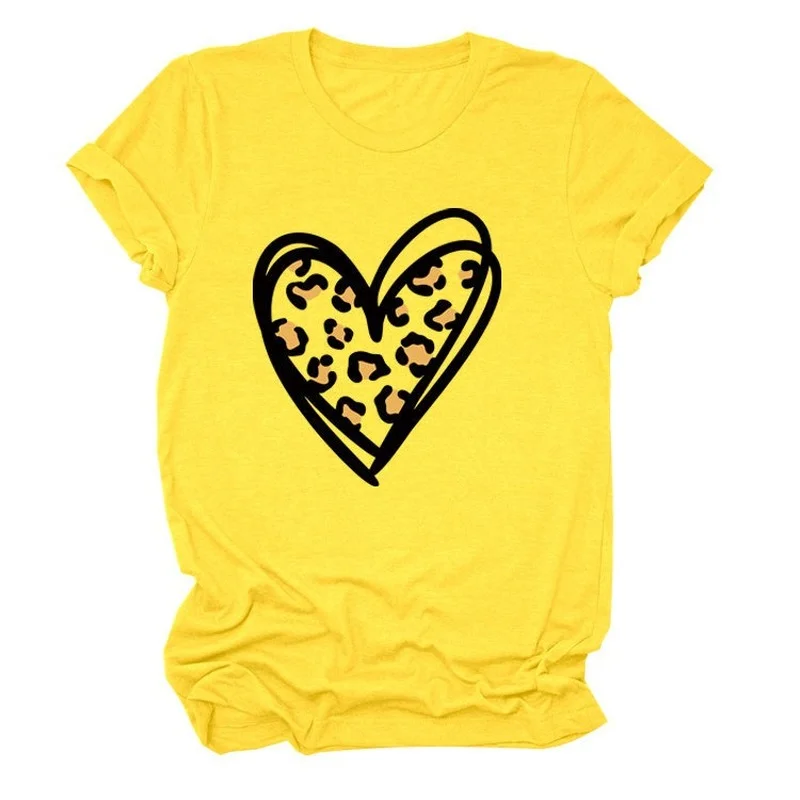 

Heart Leopard Print Women T Shirt Short Sleeve O Neck Loose Women Tshirt Ladies Tee Shirt Tops Clothes Camisetas Mujer