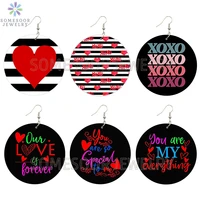 somesoor xoxo love me is everything printed wooden drop earrings valentines day loops dangle jewelry for women lovers gifts