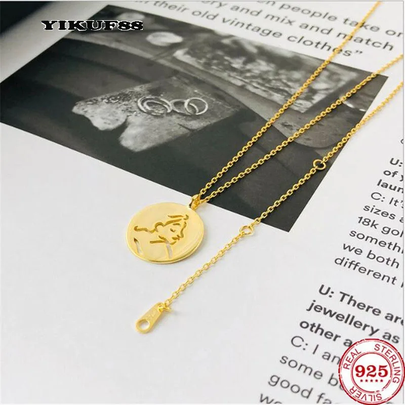 

Женское Ожерелье YIKUF88 из стерлингового серебра 2021 пробы, ожерелье с круглой монеткой, дизайнерское ожерелье до ключицы для женщин