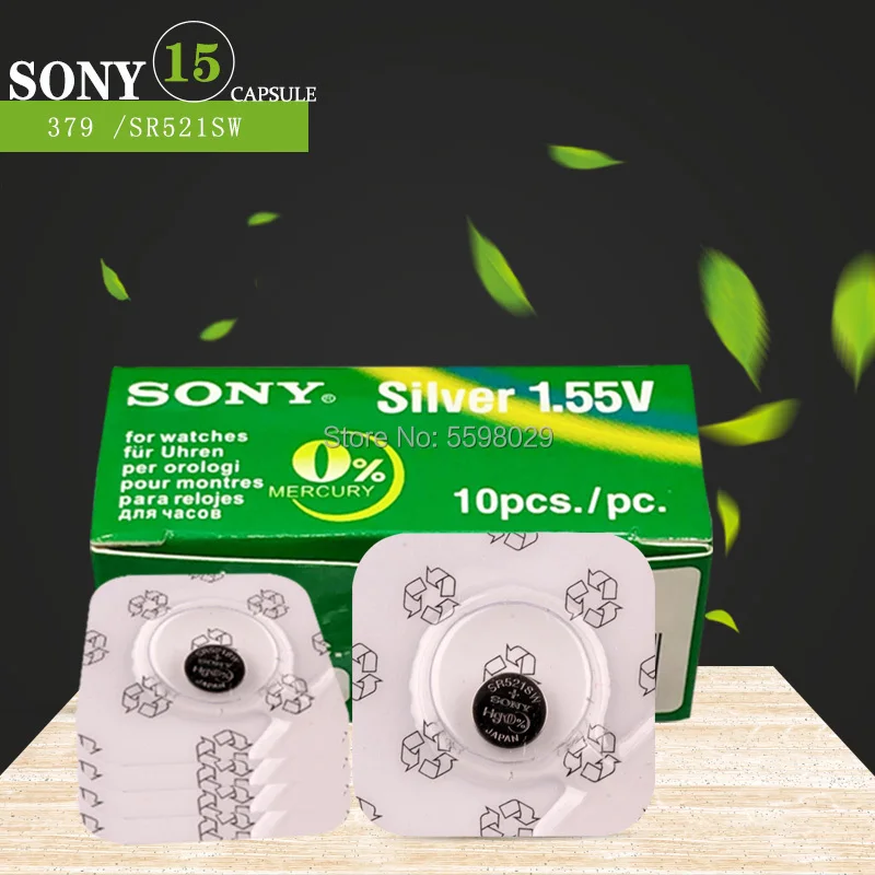 

15Pcs SONY Button Batteries 16mAh AG0 LR521 Silver oxide 379A SR521 379 618 SR63 521 SR521SW For Watch Battery