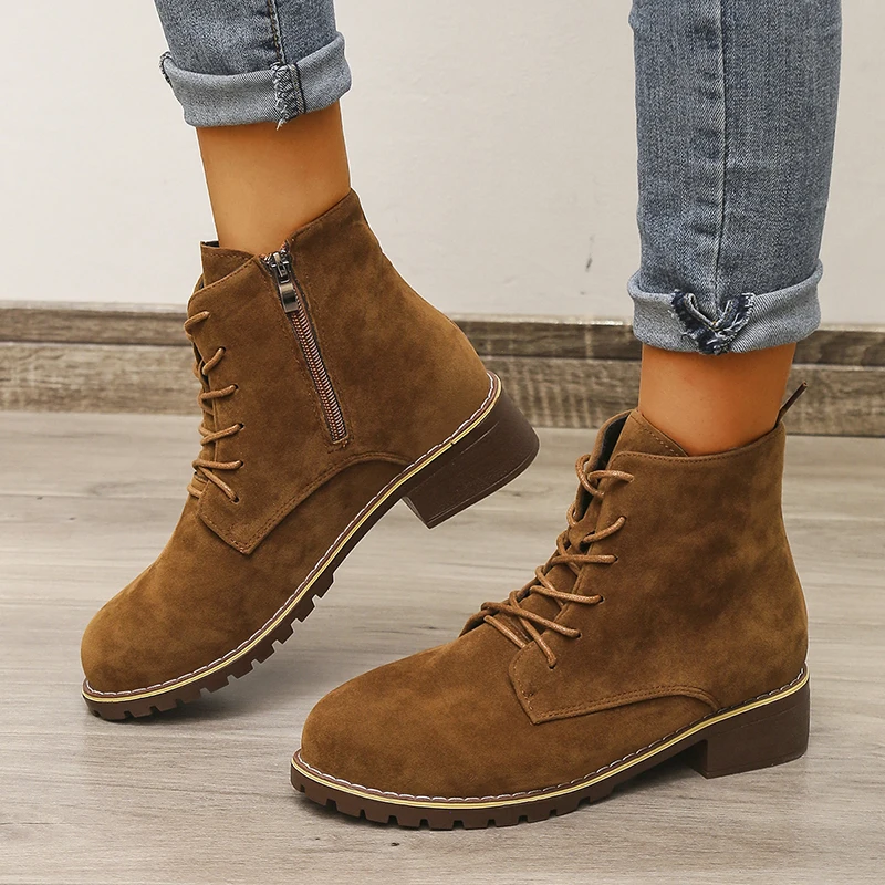 

Winter New Women's Boots Suede Lace-up Martin Boots Outdoor Non-slip Warm Snow Boots Casual Shoes British Style Women's Boots