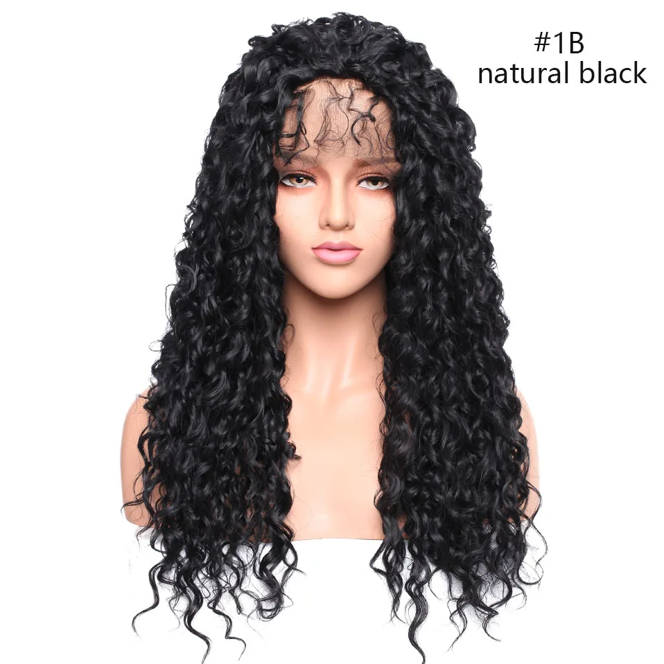 natural black SNOILITE 26 ''синтетический натуральный волнистый парик с кружевом спереди длинные свободные волосы предварительно сорванные с волосами младенца средней части парики для женщин - Цвет: natural black