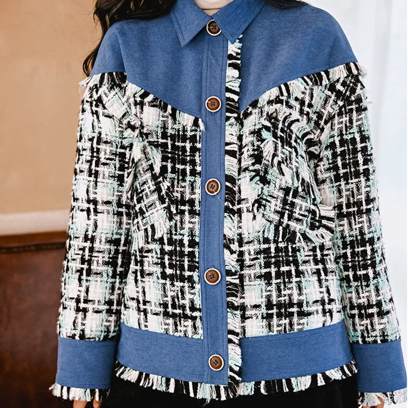 LANMREM 2020 Новый Модный женский однобортный клетчатый свободный Профессиональный