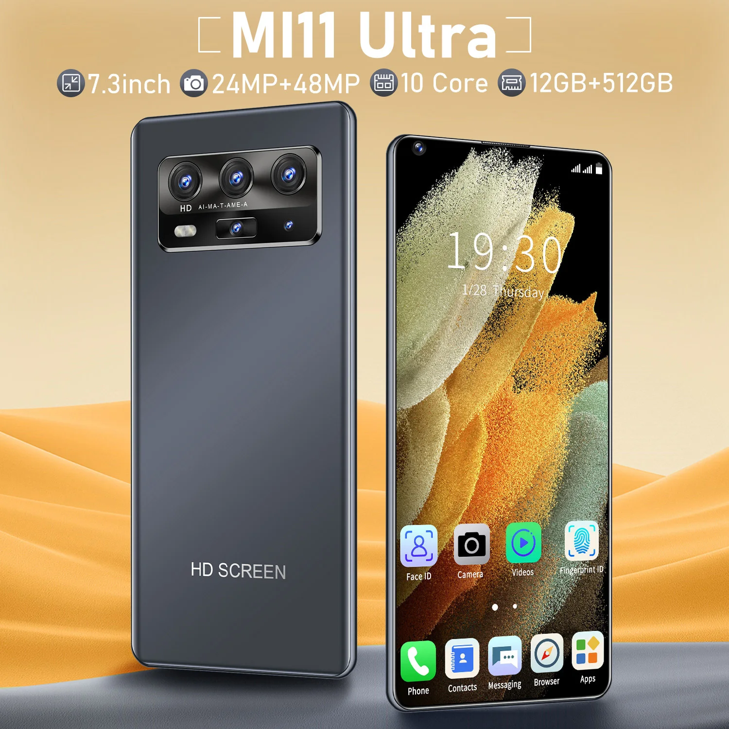 

Global Smartphones XIAMI 11Ultra 7.3inch Dual SIM Andriod10 Snapdragon888 Deca Core 16RAM 512GB ROM 24MP+48MP 5600mah Cell phone