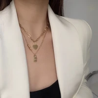 goth titanium padlock heart pendant necklace for women punk jewelry vintage steel chain statement choker hiphop necklaces