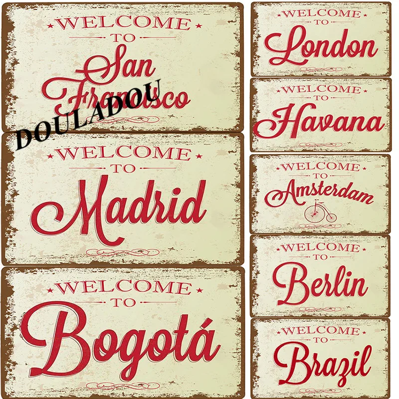 

[Douladou] Welcome To Paris Vintage Embossed Metal Tin Signs Bar Pub Casino Wall Decoratiion Welcome To London 30*20CM
