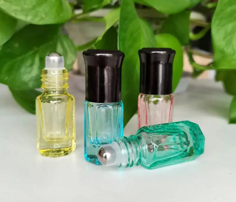 Botella port&aacute;til enrollable de 3ml, botellas de vidrio octogonal, bola de acero, botellas de aceite, viales, contenedor de Perfume con puntos, 200 unids/lote-3